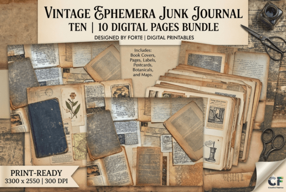 Download Vintage Ephemera Junk Journal Kit - Junk journal Collection