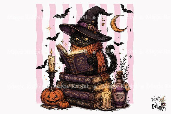 Download Witch Cat Book Stack PNG - Witch Collection