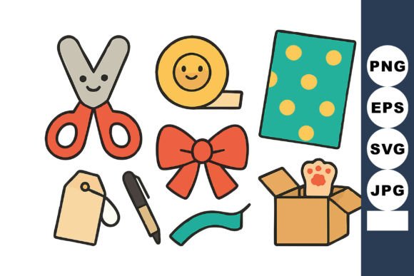 Download Cute Craft Supplies with Scissors Tape - Premium Resources