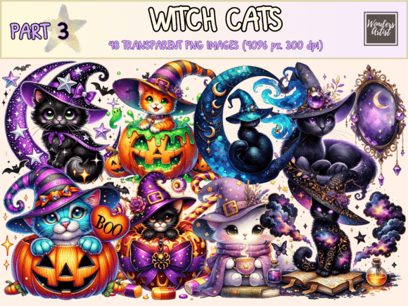 Download Witch Cats P3 Clipart - Witch Collection